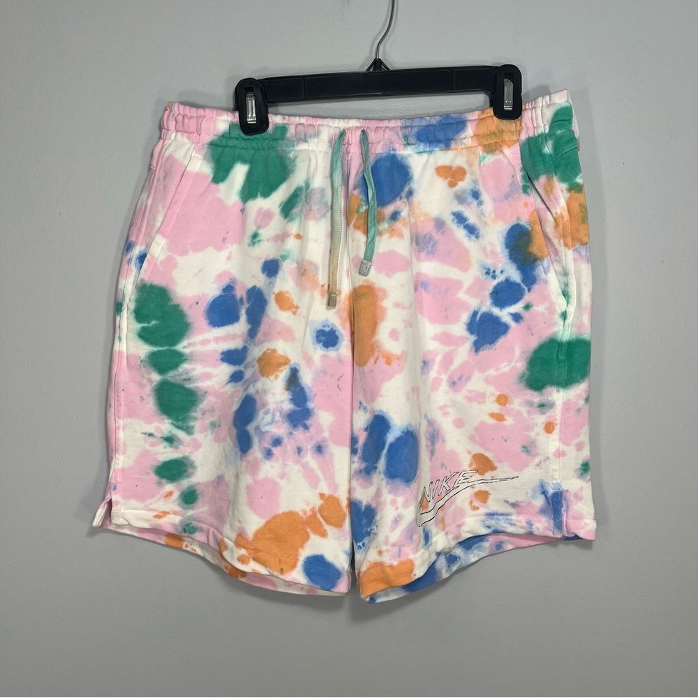 NEW Nike Shorts Mens Large Pink Green Sportswear  French Terry Tie Dye Sweats